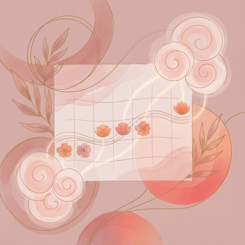 Fertility tracking illustration with calendar and botanical elements